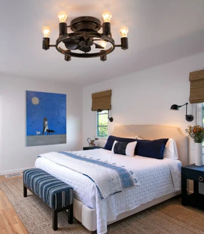 20" Low Profile Ceiling Fan with Light and Remote, 6-Speed Rustic Industrial Flush Mount Fan Fixture for Bedroom, Kitchen