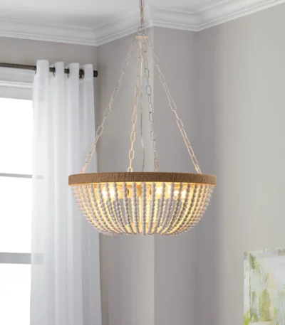 22" Bohemian Wood Beaded Pendant Chandelier, Elegant Light Fixture,Stylish Ceiling Light (Bulb Not Included)