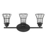 HMS Three-Light Matte Black Cage LED Wall Sconce Modern Square Design with Golden Body Warm White CCT for Indoor Stair