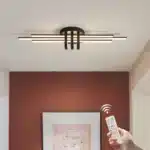 3-Light Semi Flush Mount Ceiling Light,Industrial Geometric Linear Black Light for Living Room with Remote Control (80cm)