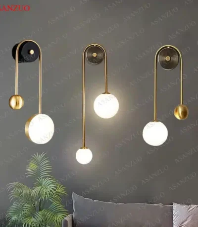 ASANZUO Glass Ball Lampshade Wall Lamp Gold Home Decor Living Room Bedroom Wall sconce Glass Lighting Luminaire