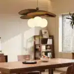Wicker Chandelier Glass Ball Pendant Lamp E14 Bulb Ceiling Light Nordic Suspension – styled in a modern Living setting