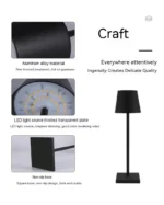 Cordless USB rechargeable table lamp with touch switch on a patio table