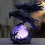 Gothic table lamp with black crow and glowing moon, perfect for home decor