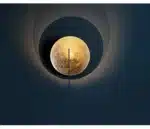 Italian Catellani&Smith Luna W foyer hallway living room bedroom circular gold foil wall lamp – angled view