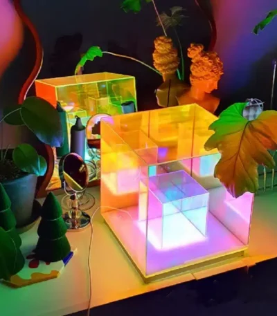 LED 3D Pyramid Cube Night Light RGB Dimmable Ambient Light Rechargeable Bedroom Bedside Decorative Table Lamp Birthday Gift