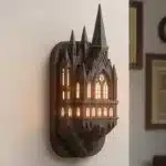 Castle wall lamp illuminating a cozy bedroom corner with warm light