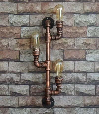 3 Light Craftman Water Pipe Wall Sconce Industrial Vintage Lighting Wall Light in Antique Bronze Finish Wall Lamp