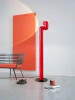 Space age floor lamp in red and white by Santa Cole, designer floor lamp for living room