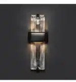 Rustic wall sconce with Edison bulb illuminating a modern loft bedroom