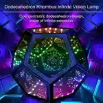 Dodecahedron gaming light with vibrant RGBW colors illuminating a gaming desk setup