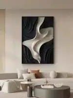 Modern abstract LED wall art glowing in a stylish living room