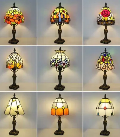 LED Tiffany Style Table Lamp Retro Mediterranean Decorative Lights E27 Color Glass LampshadeFor Nightstand Light Bedroom Cafe
