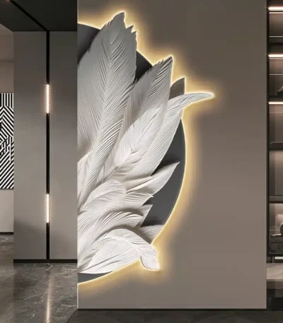 Family Entrance Feather Mural Lamp Modern Creative Living Room Background Wall Decoration LED Corridor Lighting Wall Lamp