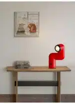 Space age floor lamp in red and white by Santa Cole, designer floor lamp for living room