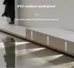 Motion sensor stair lights recessed in wooden steps glowing warm white