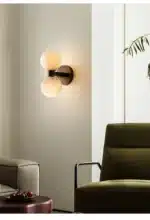 Modern Double Ball Marble Villa Attic Wall Lamp Copper TV wall in the living room lighting Bedroom corridor light – close-up