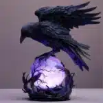 Gothic table lamp with black crow and glowing moon, perfect for home decor