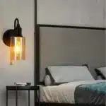 Nordic Retro Amber Glass Wall Lamp Bedside Aisle Lamps Simple Modern with Cable Switch Staircase Lights – base detail