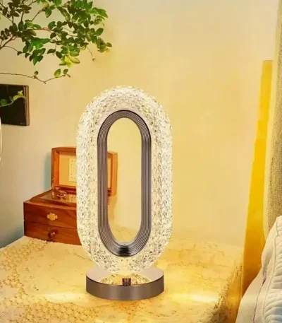1pc Luxury Oval Crystal Table Lamp, Mini USB Charging Lamp for Office, Bedside Night Light Decorative Round Table Lamp for