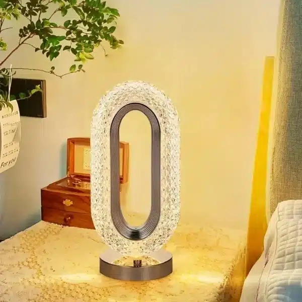 1pc Luxury Oval Crystal Table Lamp, Mini USB Charging Lamp for Office, Bedside Night Light Decorative Round Table Lamp for