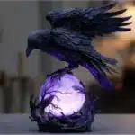 Gothic table lamp with black crow and glowing moon, perfect for home decor