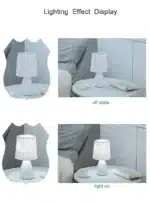 Milkshake bedside table lamp with warm LED light on a nightstand in a cozy bedroom