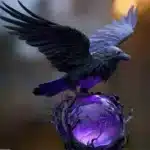 Gothic table lamp with black crow and glowing moon, perfect for home decor