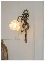 Vintage All Copper Wall Lamp Classical Luxury Flower Lamp Bedside Lamp Aisle Lamp LED Glass Lights Room Decor Lighting