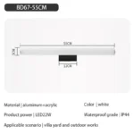 Wall Lamps Bathroom Led Mirror Light Waterproof 12W 16W 22W AC85-265V LED Tube Modern Wall Lamp Bathroom Lighting – side view