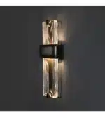 Rustic wall sconce with Edison bulb illuminating a modern loft bedroom