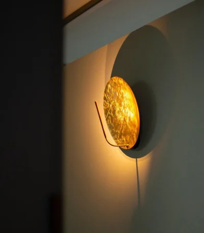 Italian Catellani&Smith Luna W foyer hallway living room bedroom circular gold foil wall lamp