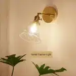 Modern Glass Wall Lamp Nordic Copper Transparent Lampshade Retro Bedroom Living Room Study wall decor – side view