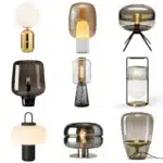 Modern table lamp with glass shade on bedside table