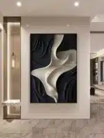 Modern abstract LED wall art glowing in a stylish living room