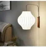 Japanese Style Silk Living Room Wall Lamp Modern and Simple Wire Controlled Switch Homestay Bedroom Bedside Wall Lamp – side