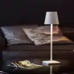 Cordless USB rechargeable table lamp with touch switch on a patio table