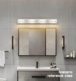 Modern LED mirror light illuminating a stylish bathroom vanity