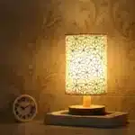Modern linen table lamp with USB port and touch control on bedside table