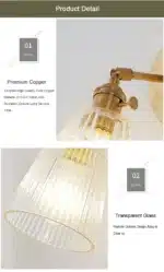 Modern Glass Wall Lamp Nordic Copper Transparent Lampshade Retro Bedroom Living Room Study wall decor – in a cozy room