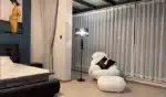 Modern crystal floor lamp with black finish and LED light in a living room