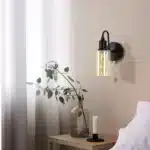 Nordic Retro Amber Glass Wall Lamp Bedside Aisle Lamps Simple Modern with Cable Switch Staircase Lights – styled in a modern