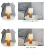 Milkshake bedside table lamp with warm LED light on a nightstand in a cozy bedroom