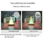 3D pyramid night light with RGB color modes on a bedside table