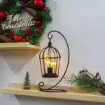 Vintage table lamp with hanging lantern and candlestick design, metal hollow lanterns for warm ambient lighting