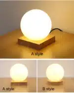 Modern table lamp with iron body and wood base illuminating a cozy bedroom