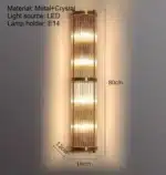 Chinese style minimalist creative glass crystal wall lamp for living room/bedroom/hallway/hotel lobby lighting – side view