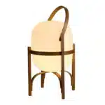 Modern table lamp with wood and glass base, minimalist design for bedroom or living room