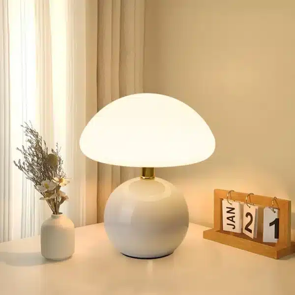 Mushroom Small Table Lamp Cream Roller Molded Ceramic Atmosphere Lamp Eye Protection LED Lamp Bedroom Headboard Decoration
