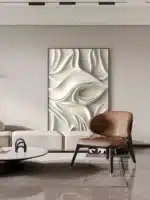 Modern abstract LED wall art glowing in a stylish living room